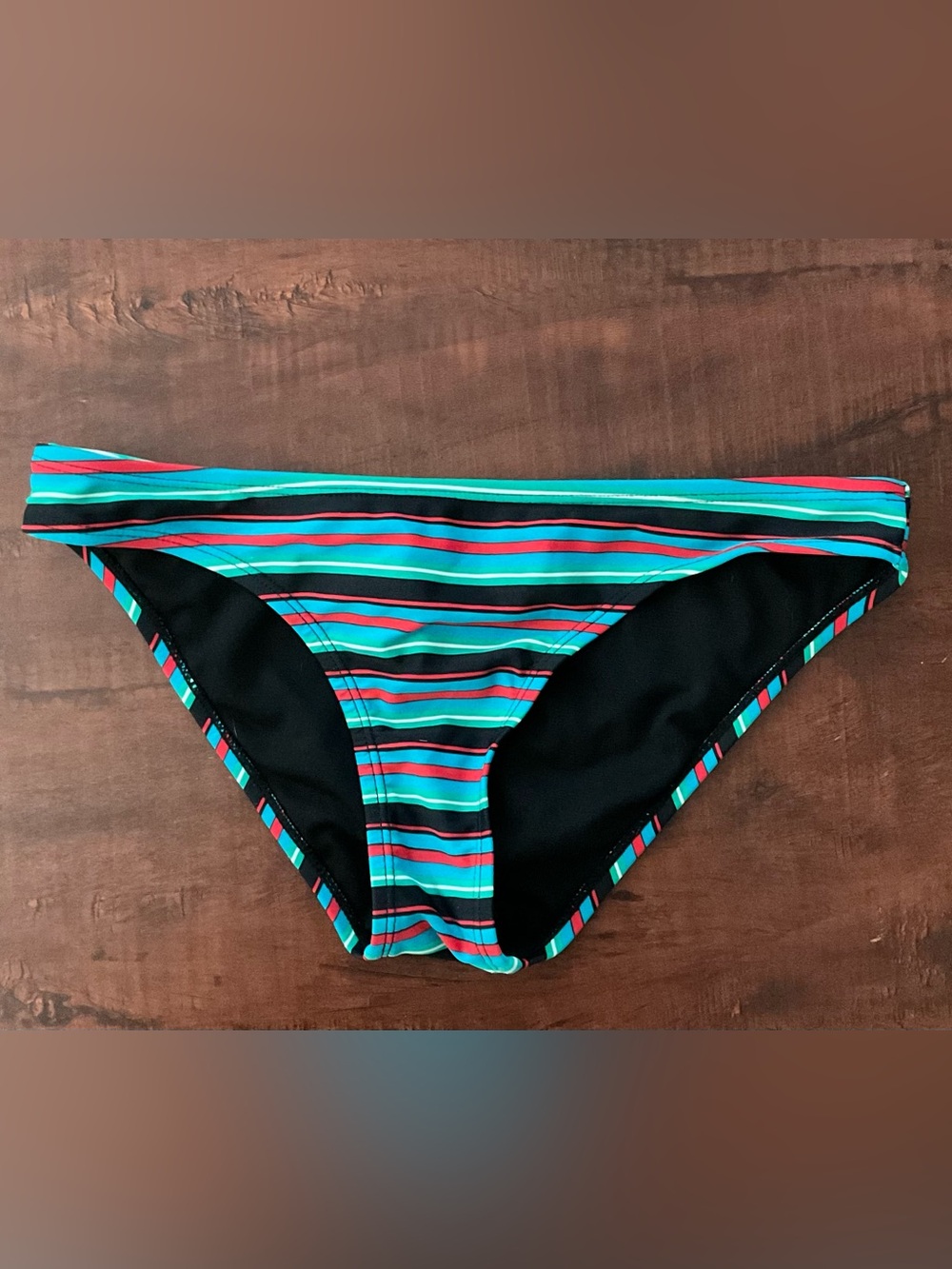 Forever 21 Teal, Black & Red Striped Bikini Bottom